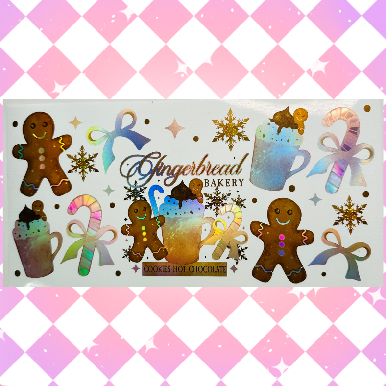 Gingerbread Bakery - 16oz Beer / Libbey Can Wrap Holographic Vinyl image 1