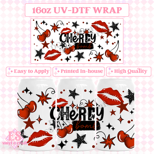 Cherry Bomb - 16oz Beer Can / Libbey UV-DTF image 0