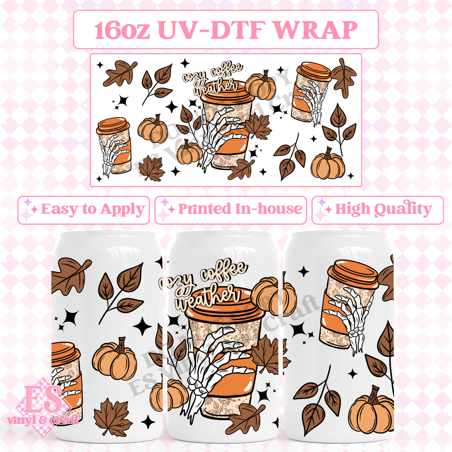 Cozy Coffee Weather - 16oz Beer Can / Libbey UV-DTF Tran image 0