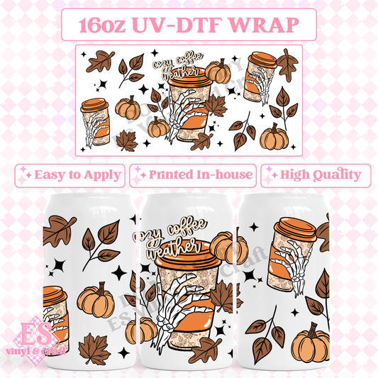 Cozy Coffee Weather - 16oz Beer Can / Libbey UV-DTF Tran image 0