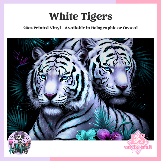 White Tigers - 20oz Printed Tumbler Self Adhesive Vinyl image 0