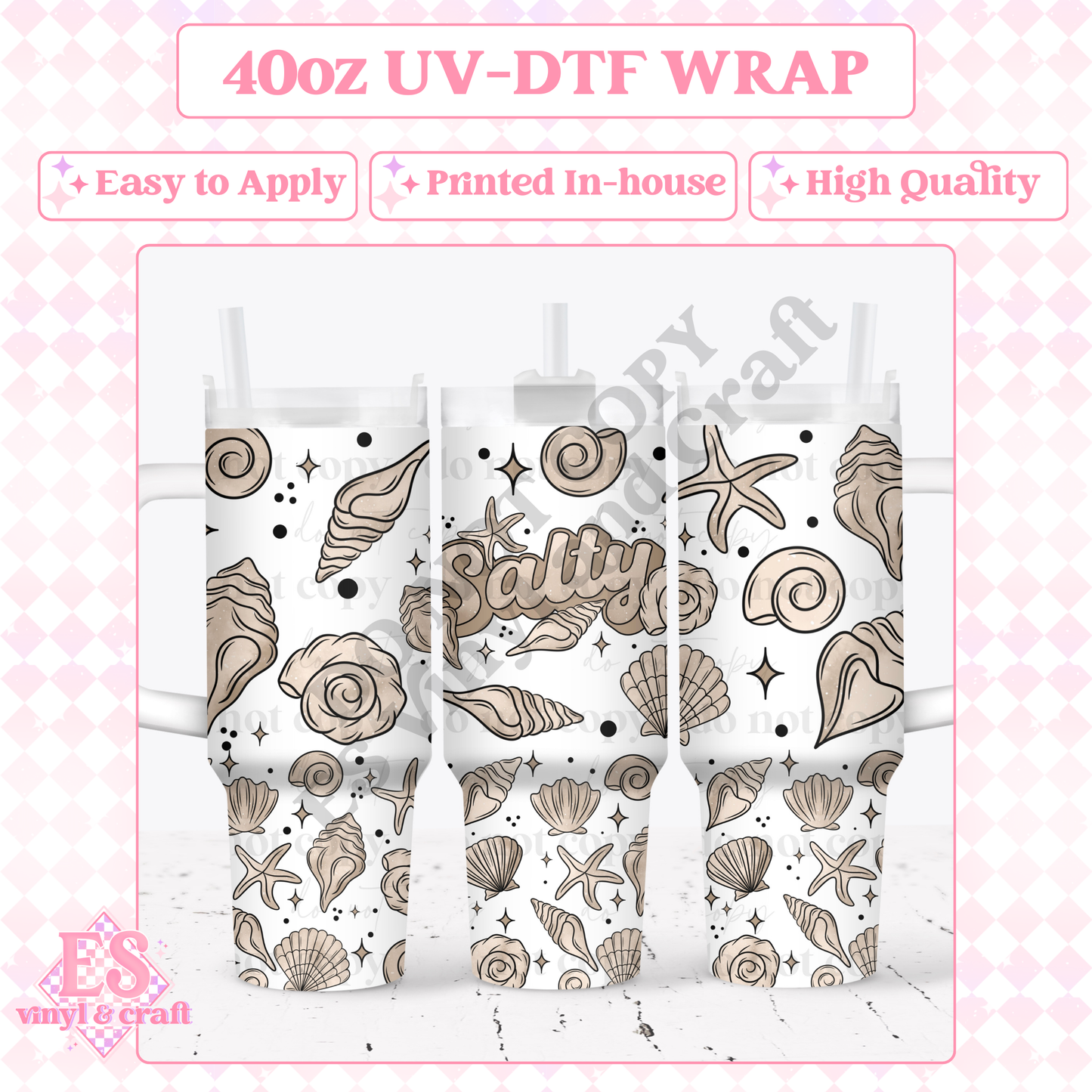 Salty Seashells - 40oz Tumbler Wraps - UV-DTF (2 Wraps - Top and Bo image 0