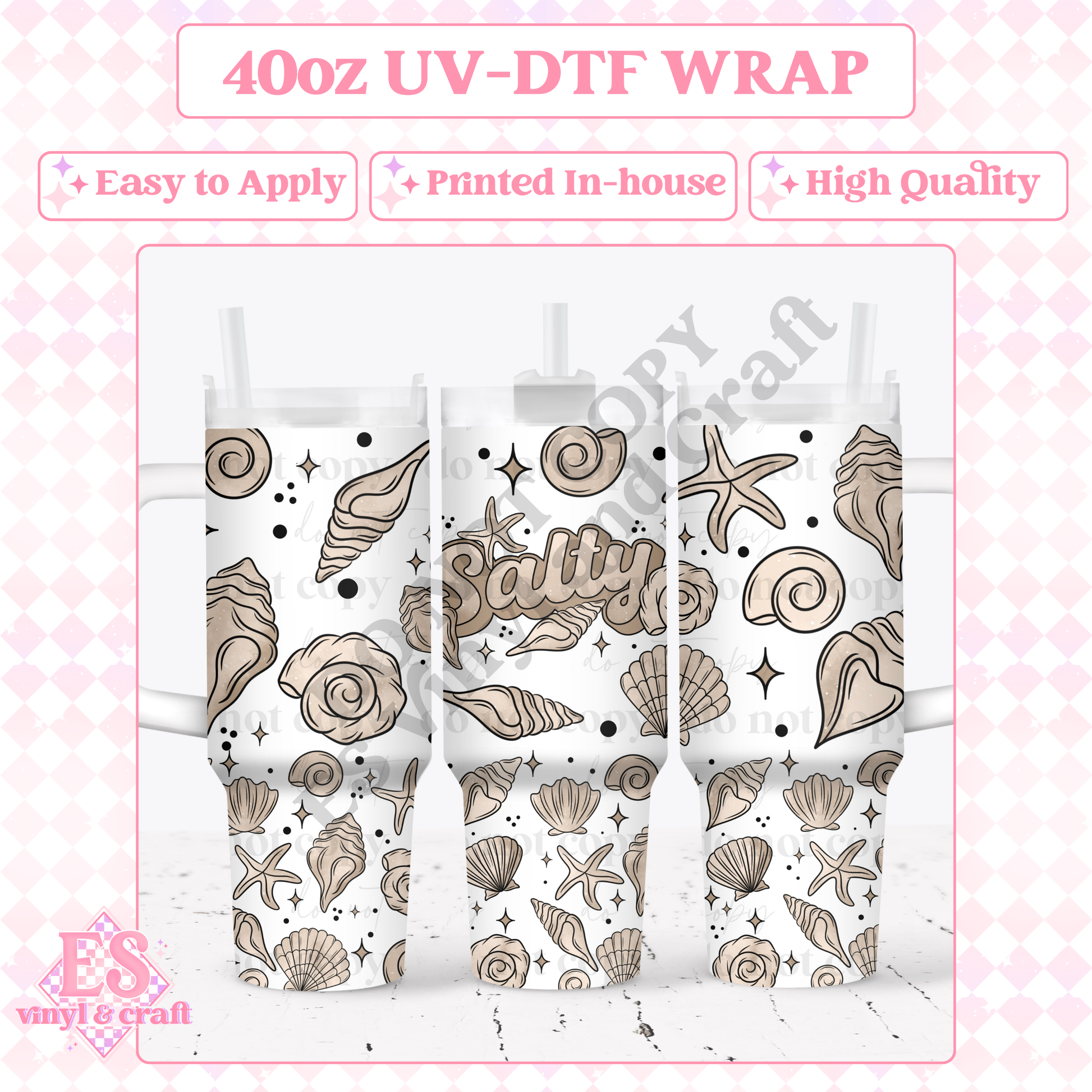 Salty Seashells - 40oz Tumbler Wraps - UV-DTF (2 Wraps - Top and Bo image 0