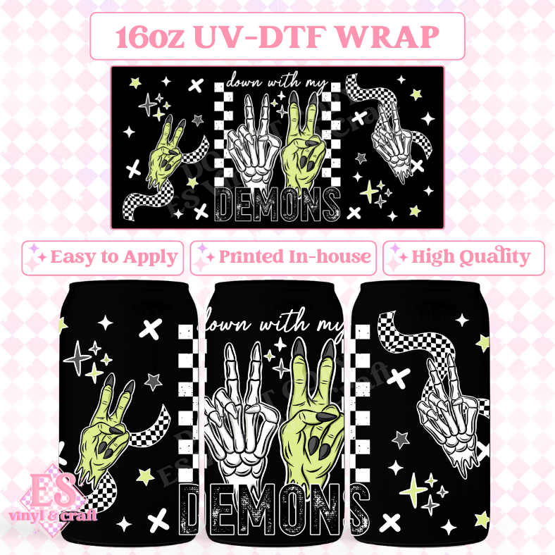 Down with my Demons (White) - 16oz Beer Can / Libbey UV-DTF Transfer image 0