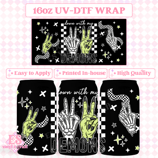 Down with my Demons (White) - 16oz Beer Can / Libbey UV-DTF Transfer image 0