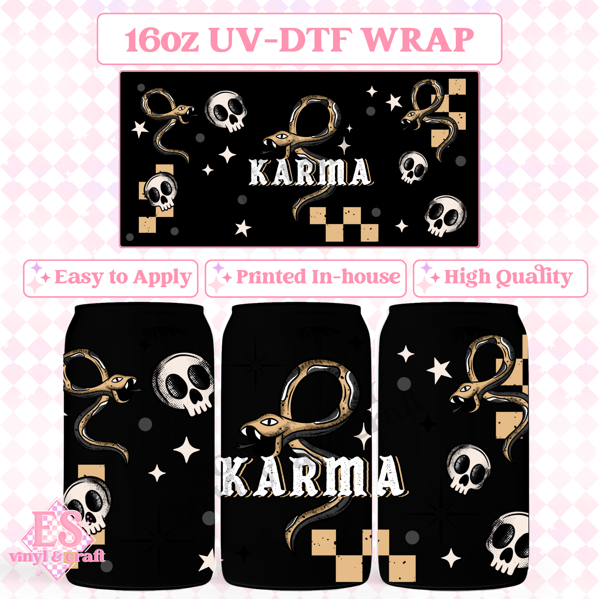 Karma - 16oz Beer Can / Libbey UV-DTF Transfer image 0