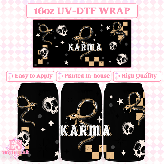 Karma - 16oz Beer Can / Libbey UV-DTF Transfer image 0