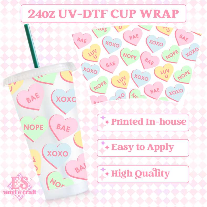 Conversation Hearts - UVDTF 24oz Cold Cup Wrap image 0
