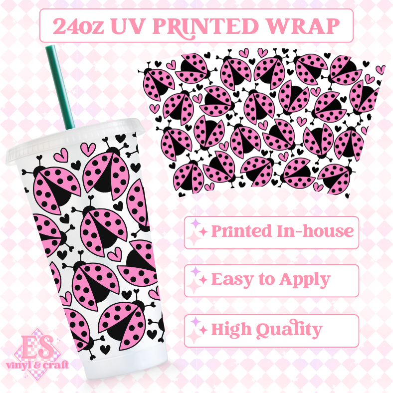 Lady Bug Pink - UV Printed 24oz Cold Cup Wrap image 0