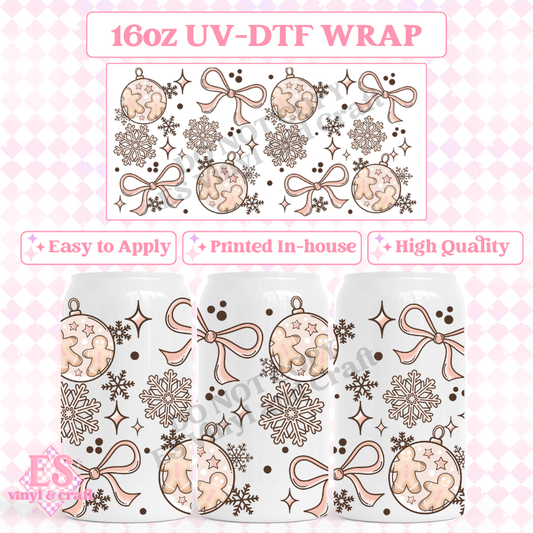Gingerbread Ornaments - 16oz Beer Can / Libbey UV-DTF Transfer image 0