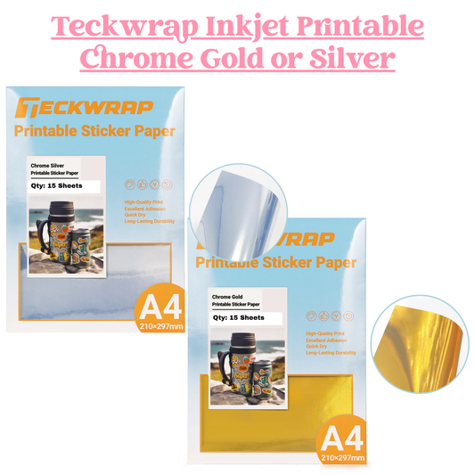 Inkjet Printable Sticker Paper Chrome Silver or Gold image 0