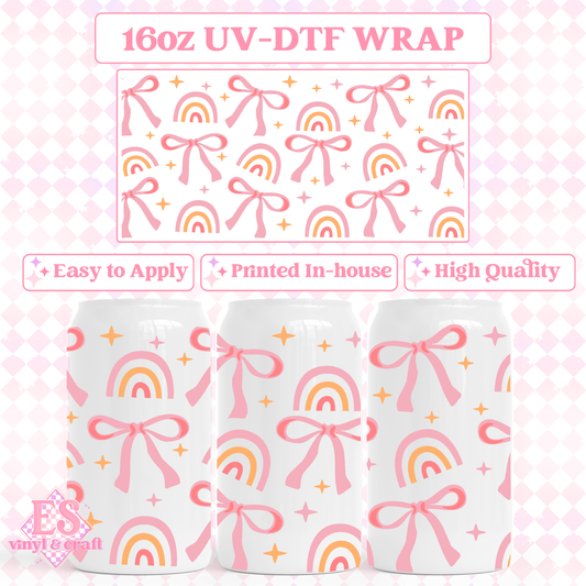 Rainbows and Bows - 16oz Beer Can / Libbey UV-DTF Transfer image 0