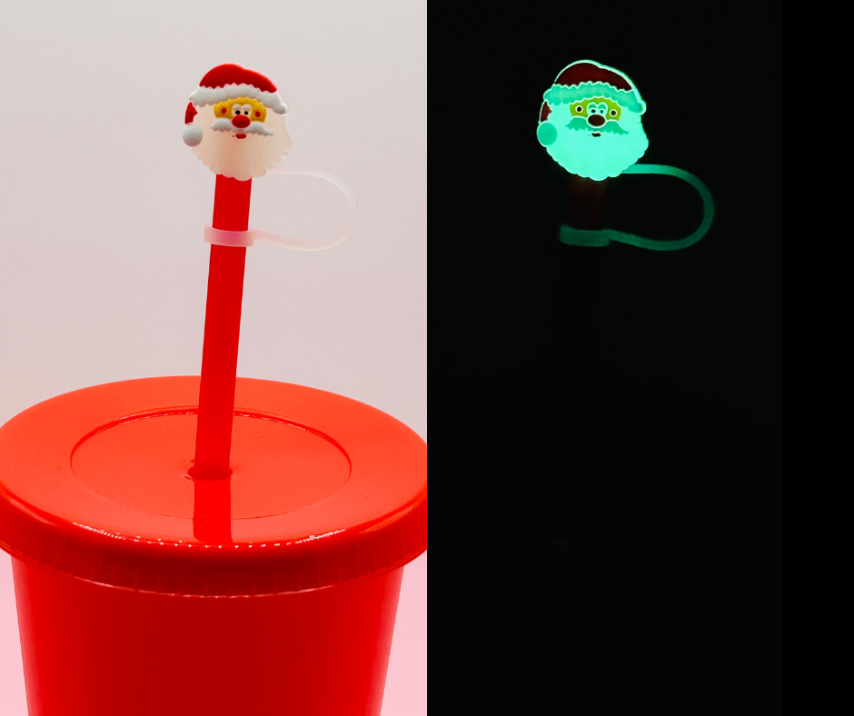 Straw Topper - Glow in the Dark Santa image 0