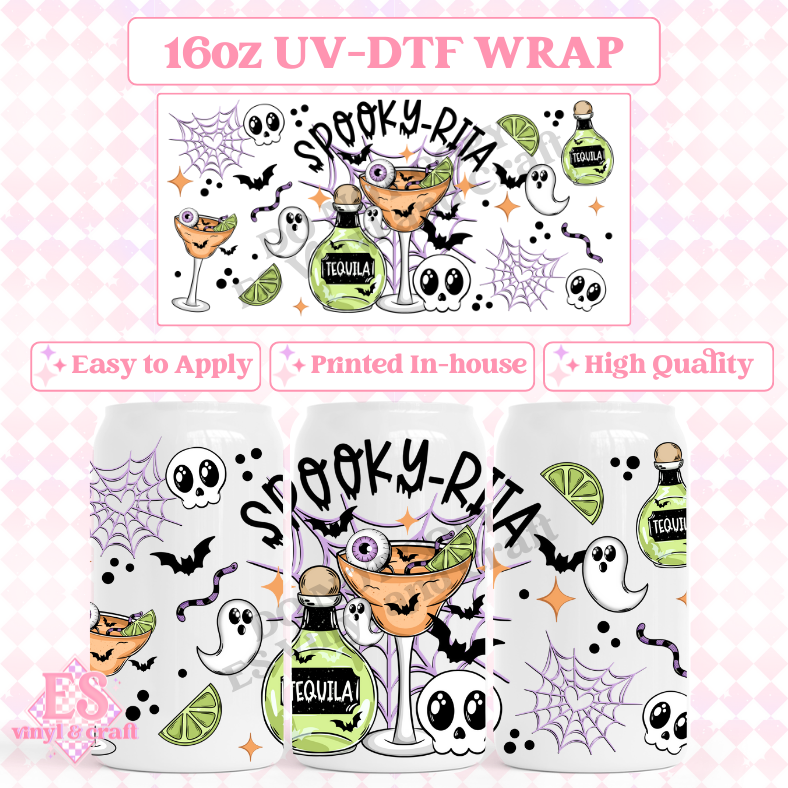 Spooky Rita Black Writing - 16oz Beer Can / Libbey UV-DTF Transfer image 0