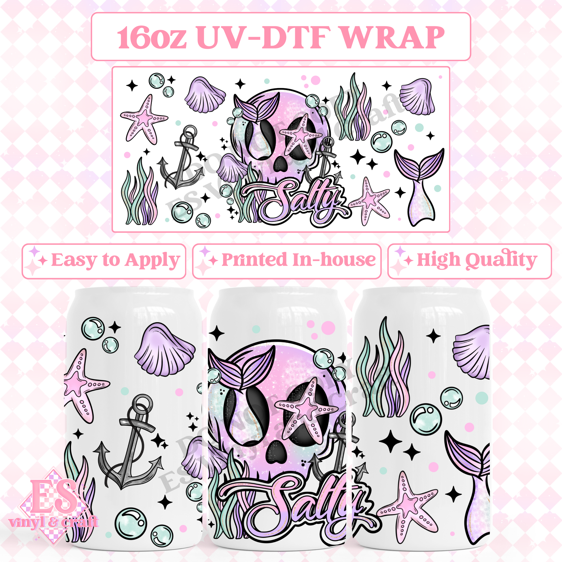 Salty Mermaid - 16oz Beer Can / Libbey UV-DTF Transfer image 0