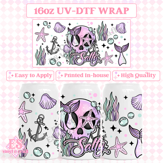 Salty Mermaid - 16oz Beer Can / Libbey UV-DTF Transfer image 0