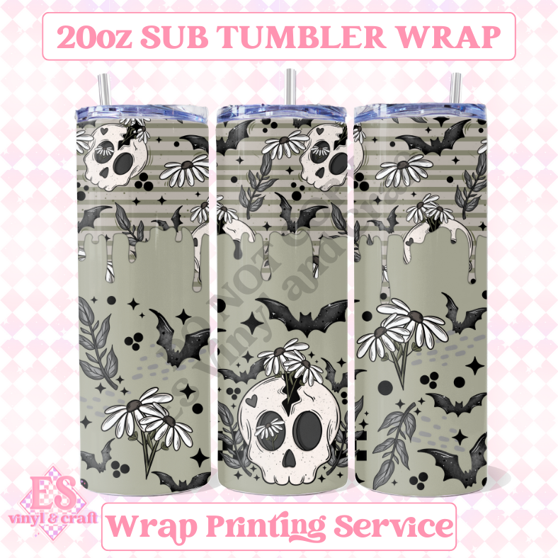 Bat Floral Skellie - Full 20oz Tumbler Sublimation Ready Prin image 0