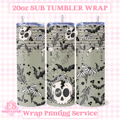 Bat Floral Skellie - Full 20oz Tumbler Sublimation Ready Prin image 0