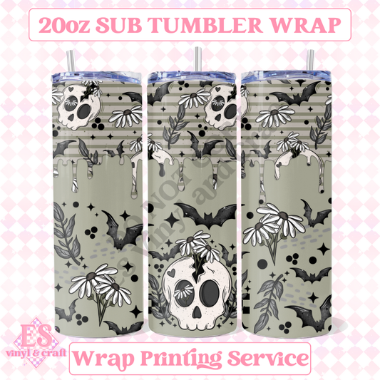 Bat Floral Skellie - Full 20oz Tumbler Sublimation Ready Prin image 0