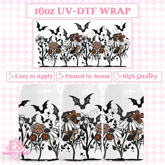 Halloween Florals - 16oz Beer Can / Libbey UV-DTF Transfer image 0