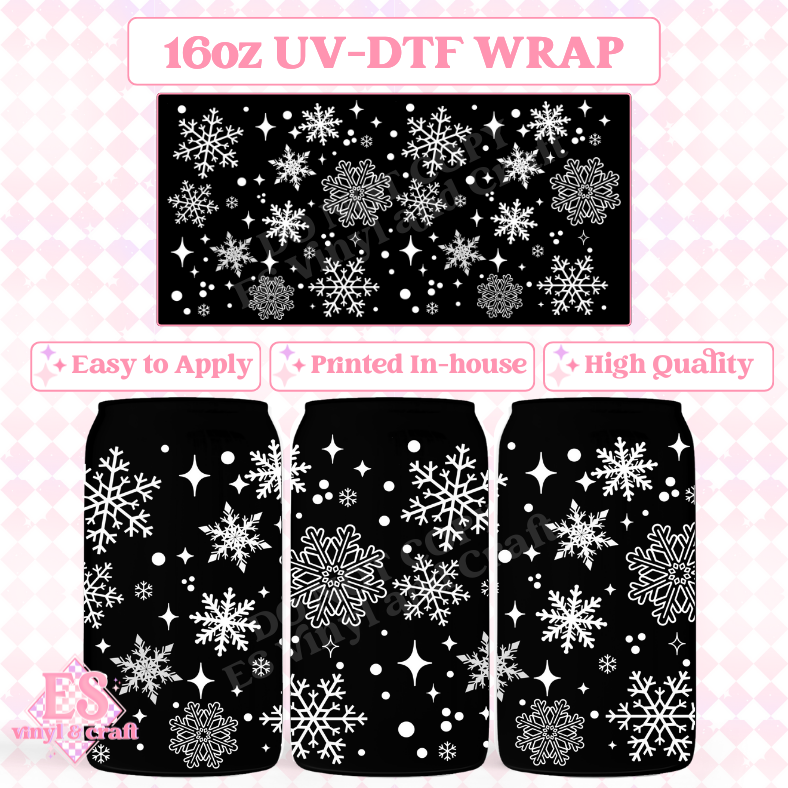 White Snowflakes - 16oz Beer Can / Libbey UV-DTF image 0