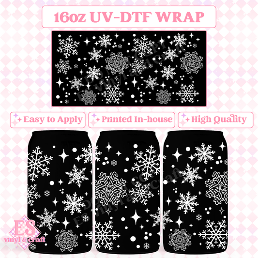 White Snowflakes - 16oz Beer Can / Libbey UV-DTF image 0