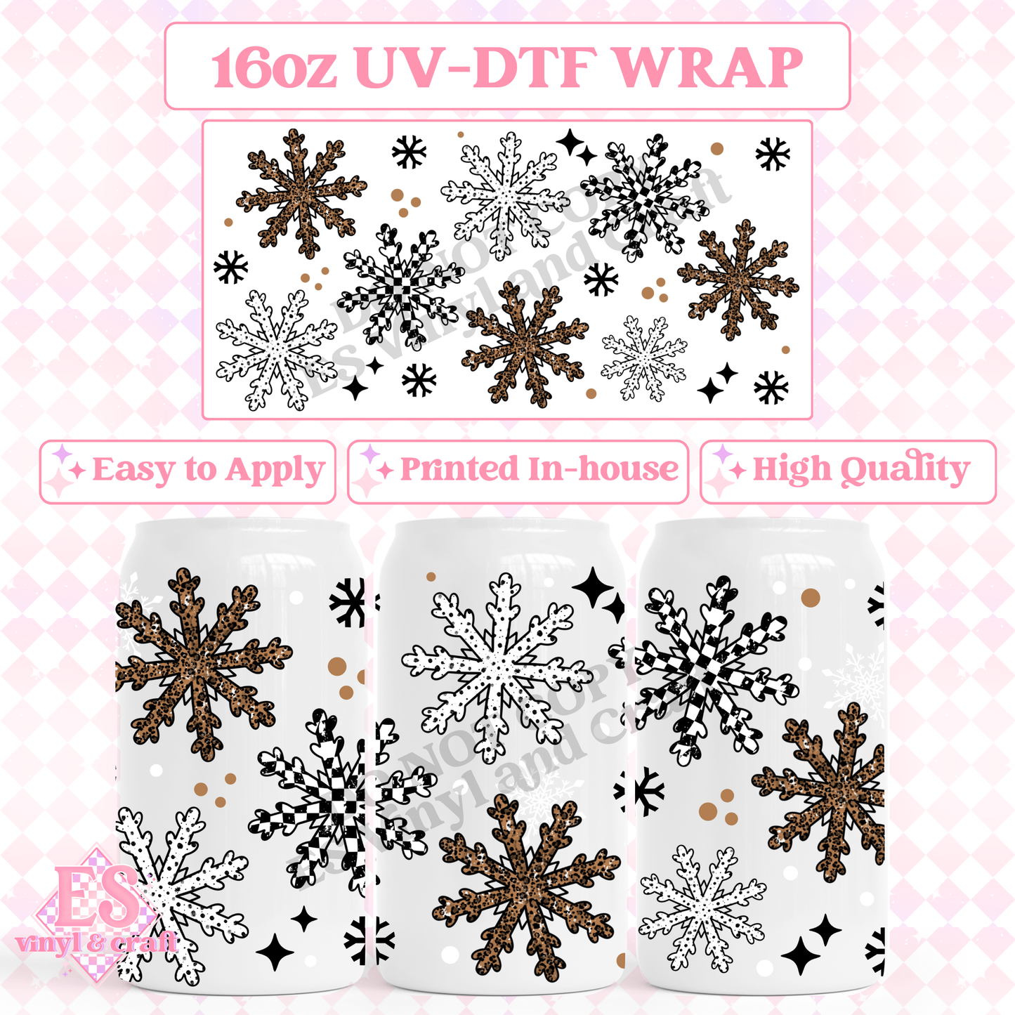 Checker Snowflake - 16oz Beer Can / Libbey UV-DTF image 0