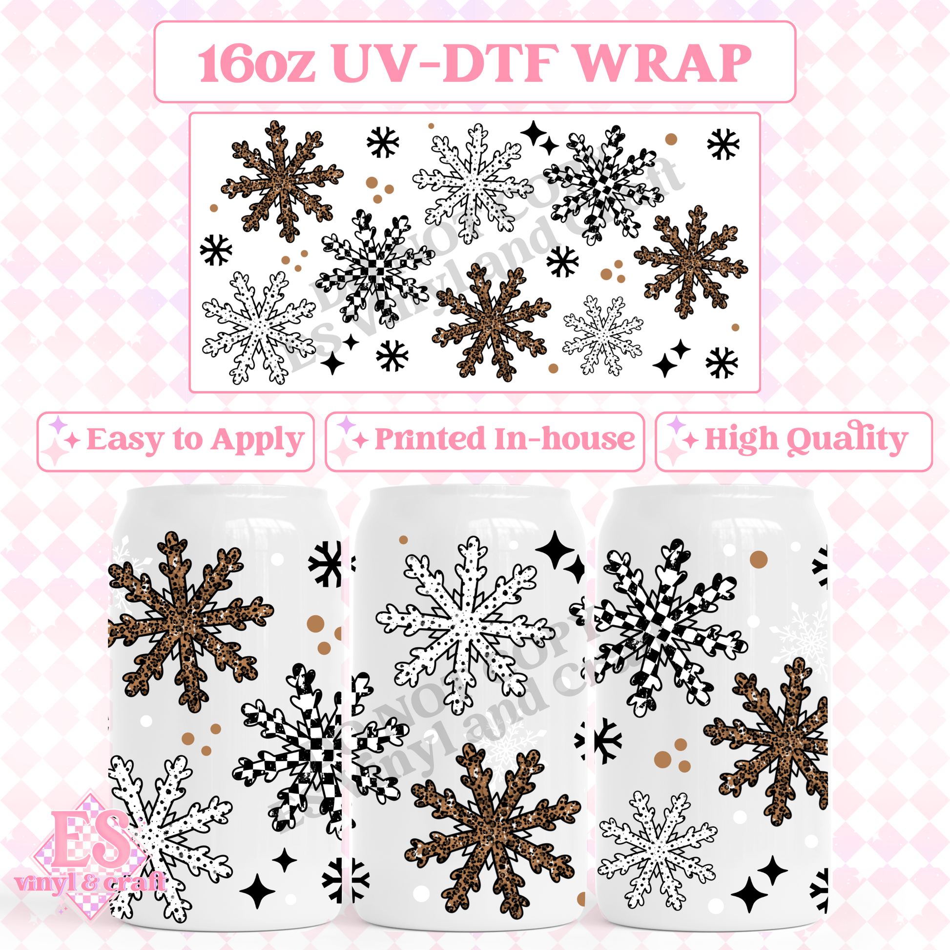 Checker Snowflake - 16oz Beer Can / Libbey UV-DTF image 0