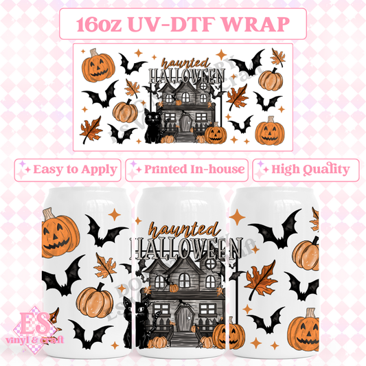 Haunted Halloween Orange - 16oz Beer Can / Libbey UV-DTF image 0