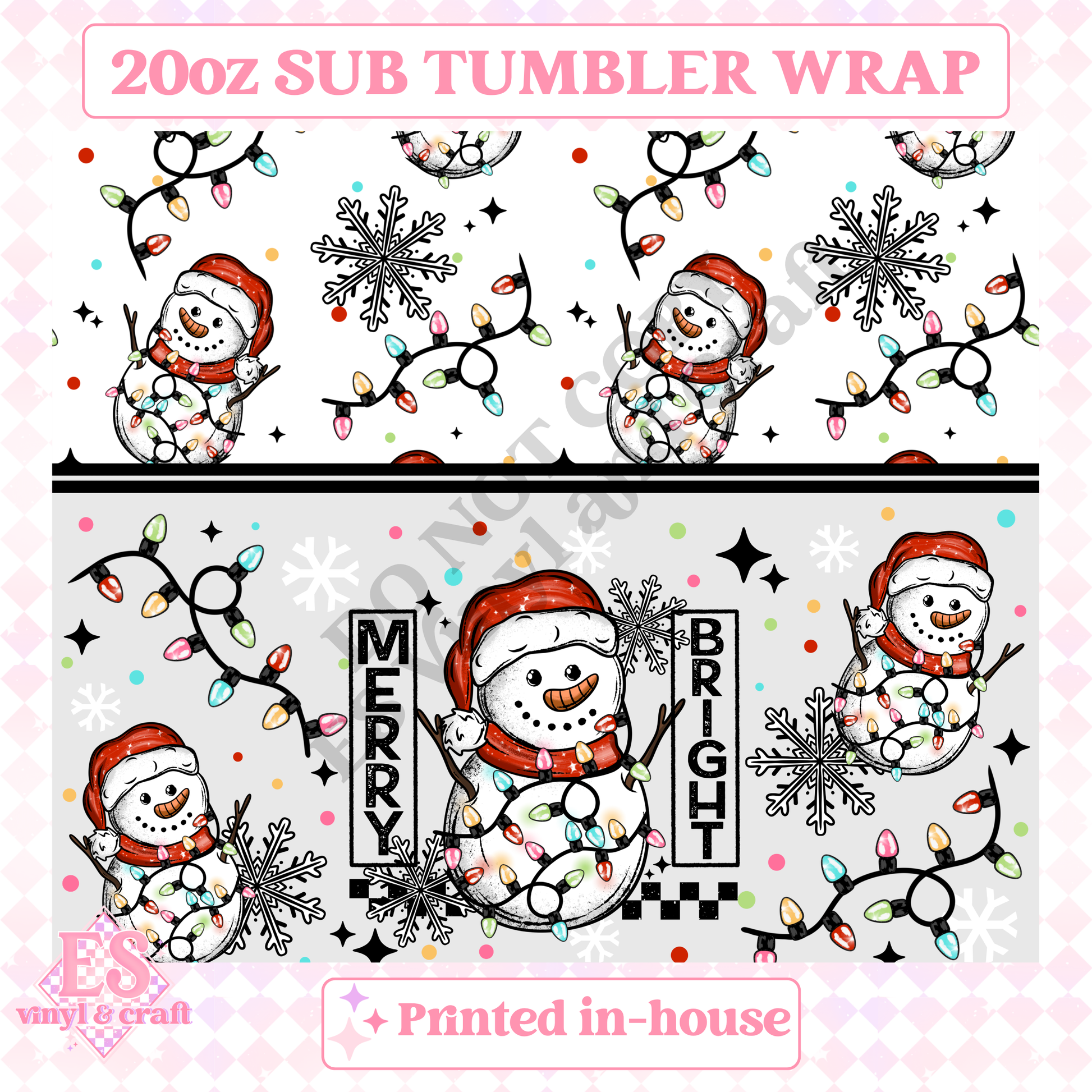 Merry and Bright Snowman - Full 20oz Tumbler Sublimation Print image 1