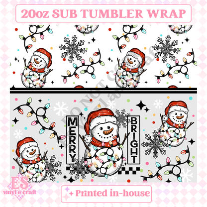 Merry and Bright Snowman - Full 20oz Tumbler Sublimation Print image 1