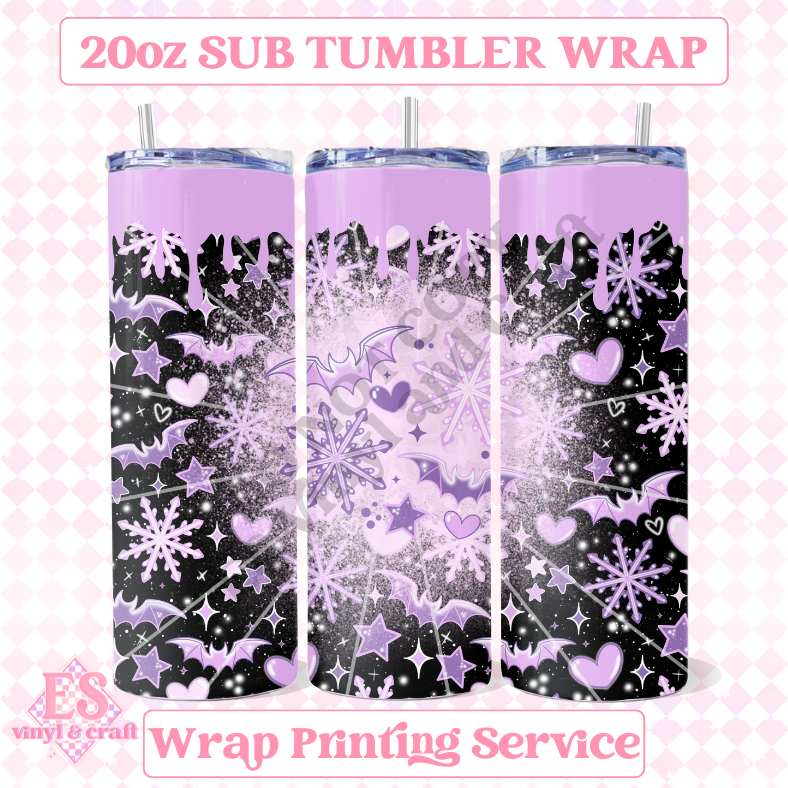 Purple Bats - Full 20oz Tumbler Sublimation Ready Print image 0