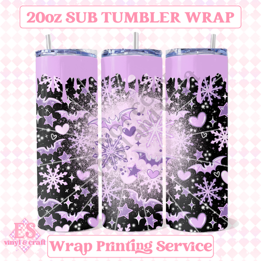 Purple Bats - Full 20oz Tumbler Sublimation Ready Print image 0