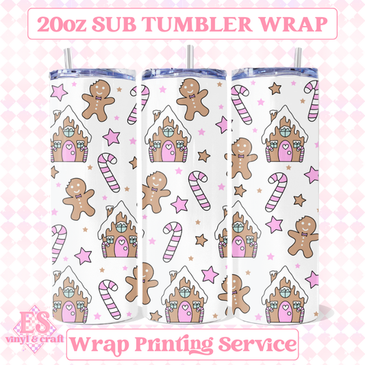 Gingerbread House Pink Edition - Full 20oz Tumbler Sublimation Print image 0
