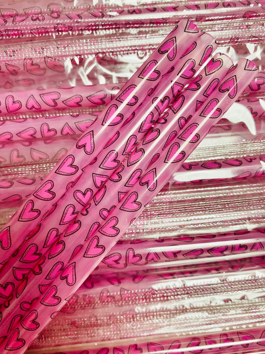 Hot Pink Heart Shaped Clear Pink Straw image 0
