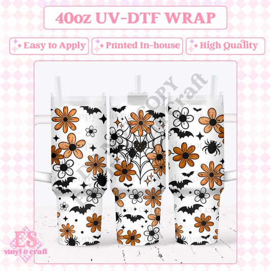 Spider Web Florals - 40oz Tumbler Wraps - UV-DTF (2 Wraps - Top & Bottom) image 0