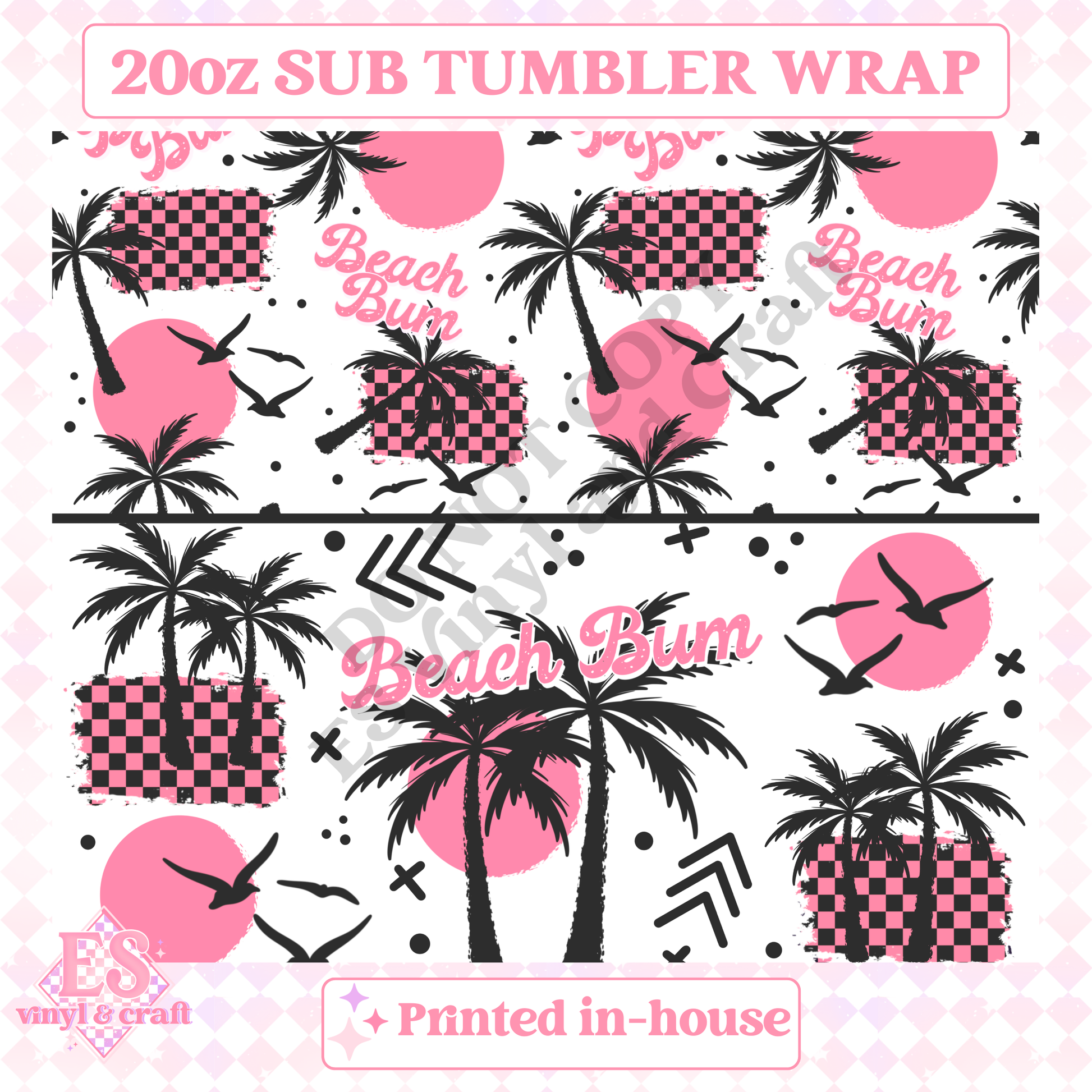 Beach Bum Pink - Full 20oz Tumbler Sublimation Print image 1