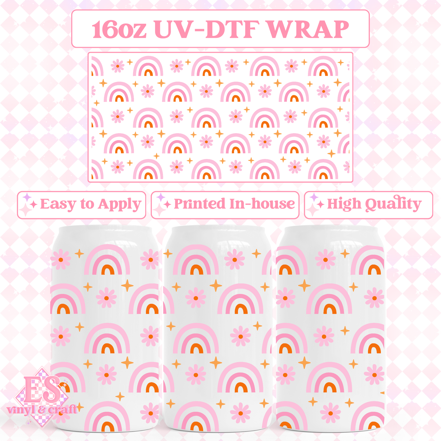 Boho Rainbows and Stars - 16oz Beer Can / Libbey UV-DTF Trans image 0