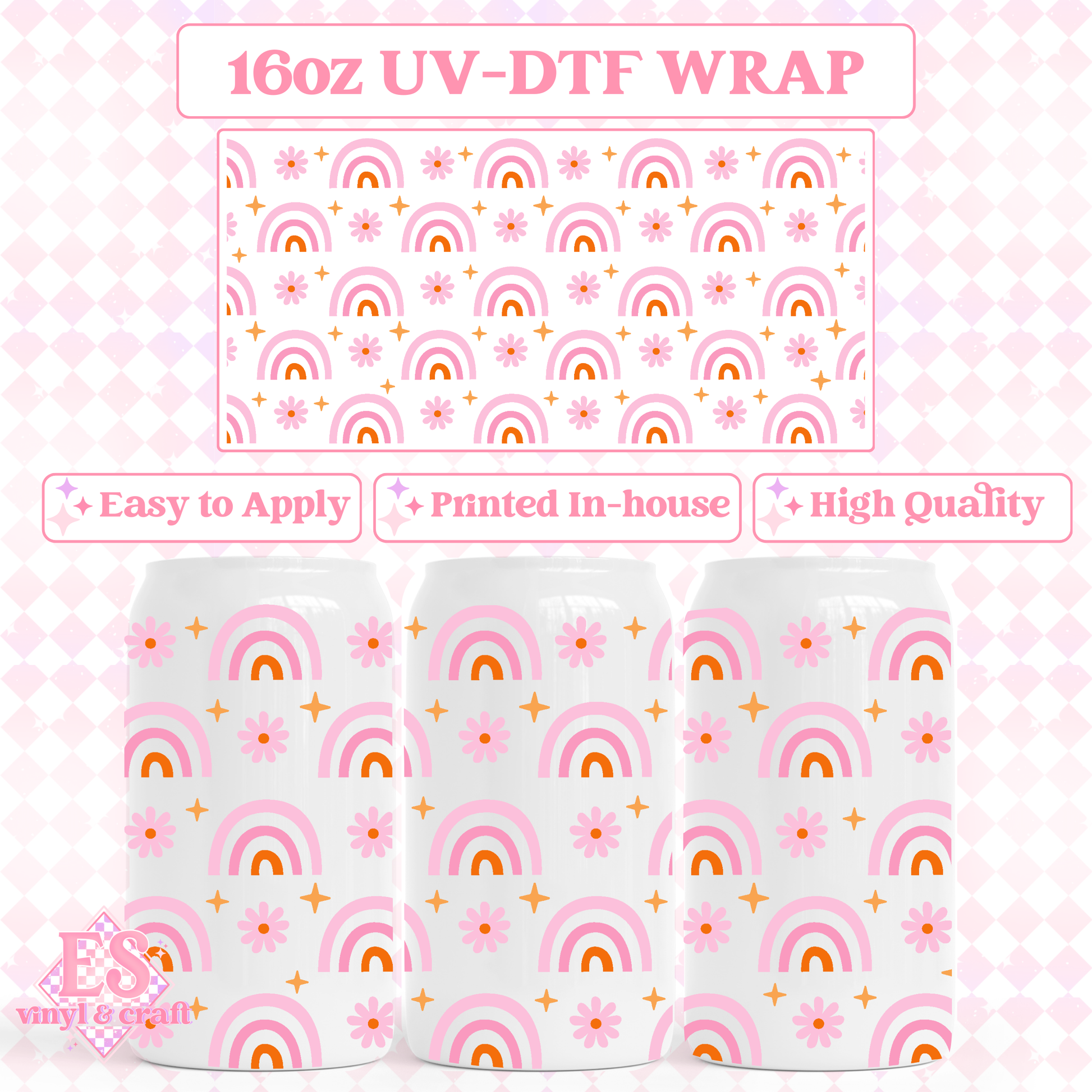 Boho Rainbows and Stars - 16oz Beer Can / Libbey UV-DTF Trans image 0