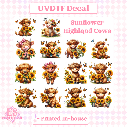 Sunflower Highland Cows - UV-DTF Decal Transfer image 0