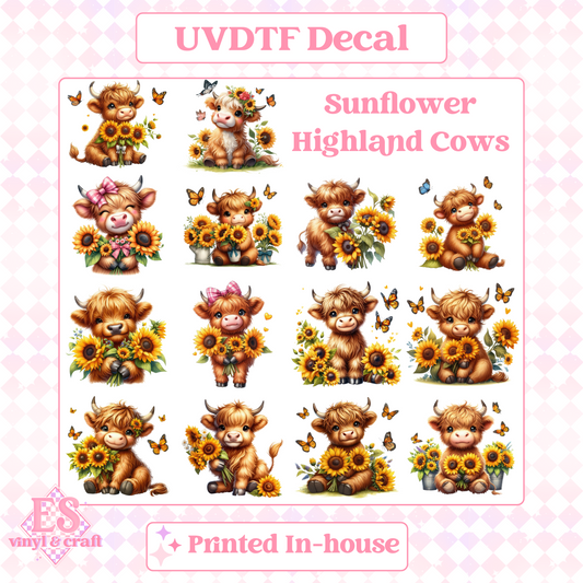 Sunflower Highland Cows - UV-DTF Decal Transfer image 0