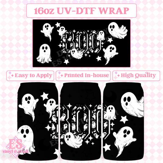 Black and White Boo - 16oz Beer Can / Libbey UV-DTF Tran image 0