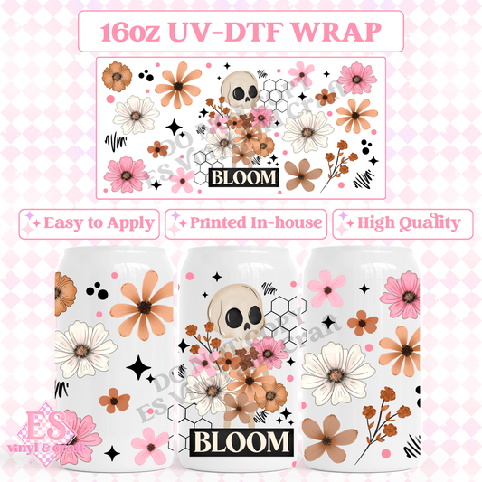 Bloom Floral Honeycomb - 16oz Beer Can / Libbey UV-DTF image 0