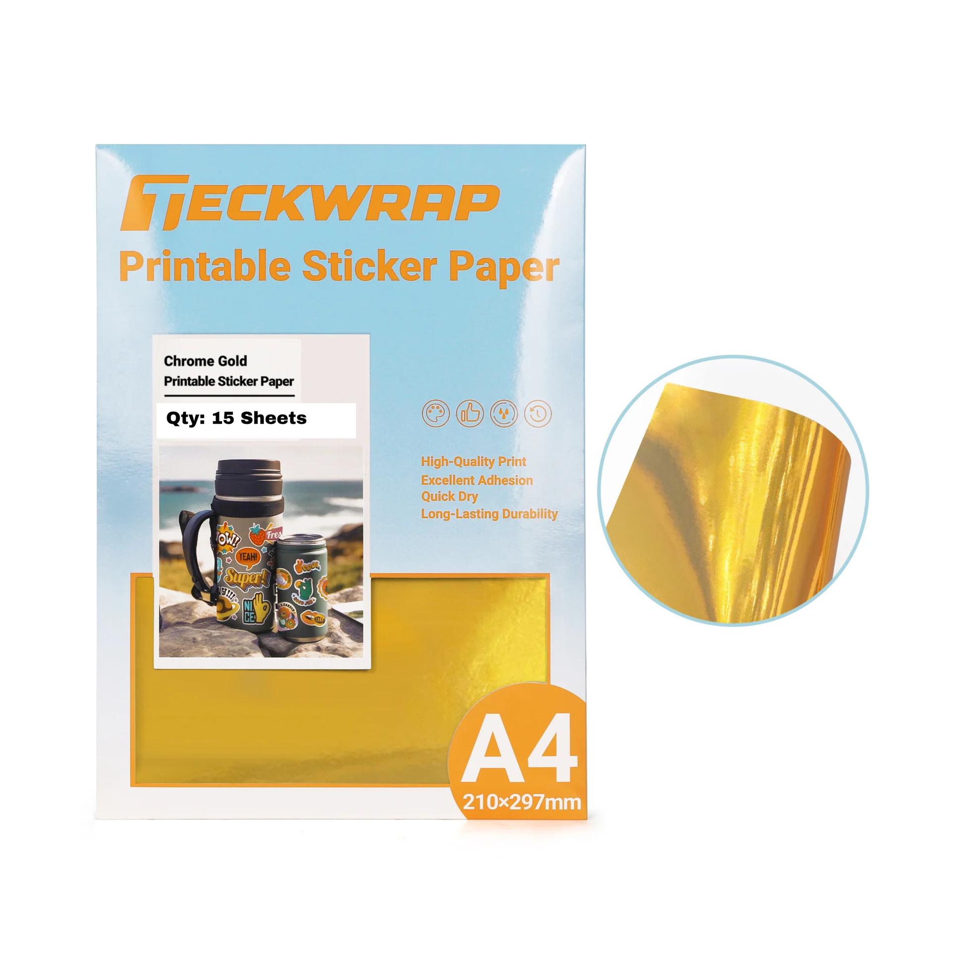 Inkjet Printable Sticker Paper Chrome Silver or Gold image 2
