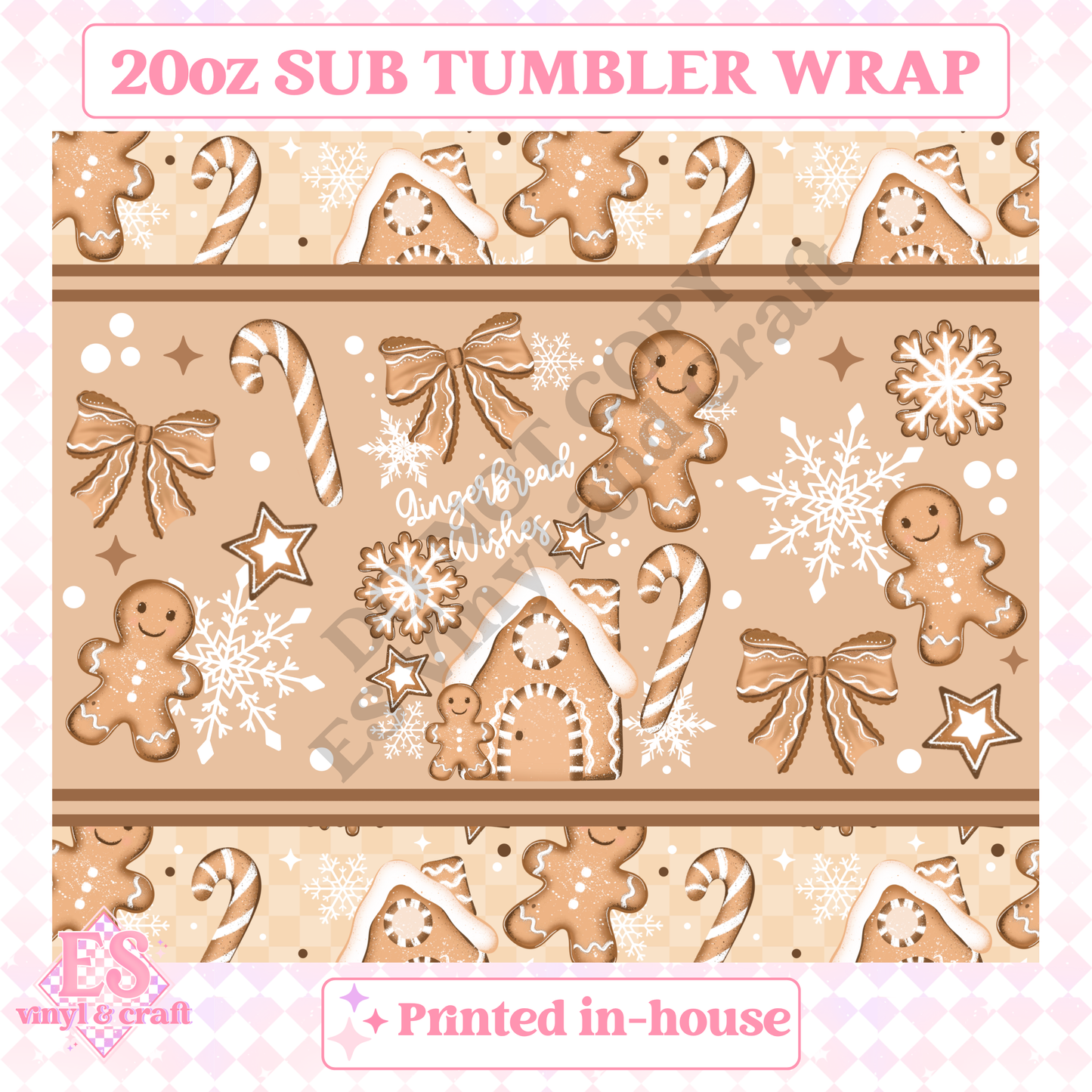 Gingerbread Wishes - Full 20oz Tumbler Sublimation Print image 1