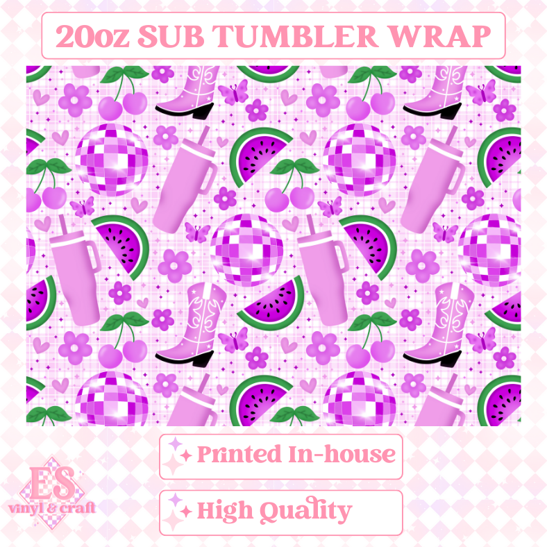 Girly Watermelon Seamless - Full 20oz Tumbler Sublimation Ready To Print image 1