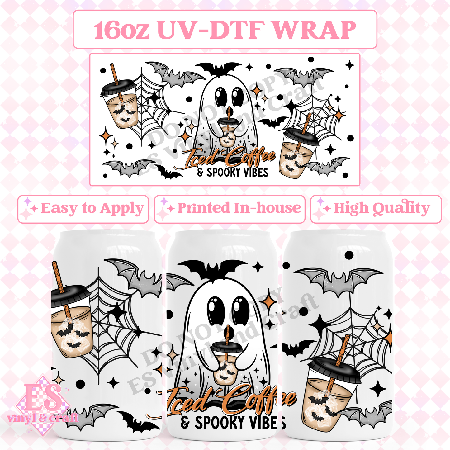 Iced Coffee Spooky Vibes - 16oz Beer Can / Libbey UV-DTF Transfer image 0