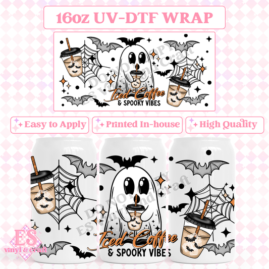 Iced Coffee Spooky Vibes - 16oz Beer Can / Libbey UV-DTF Transfer image 0