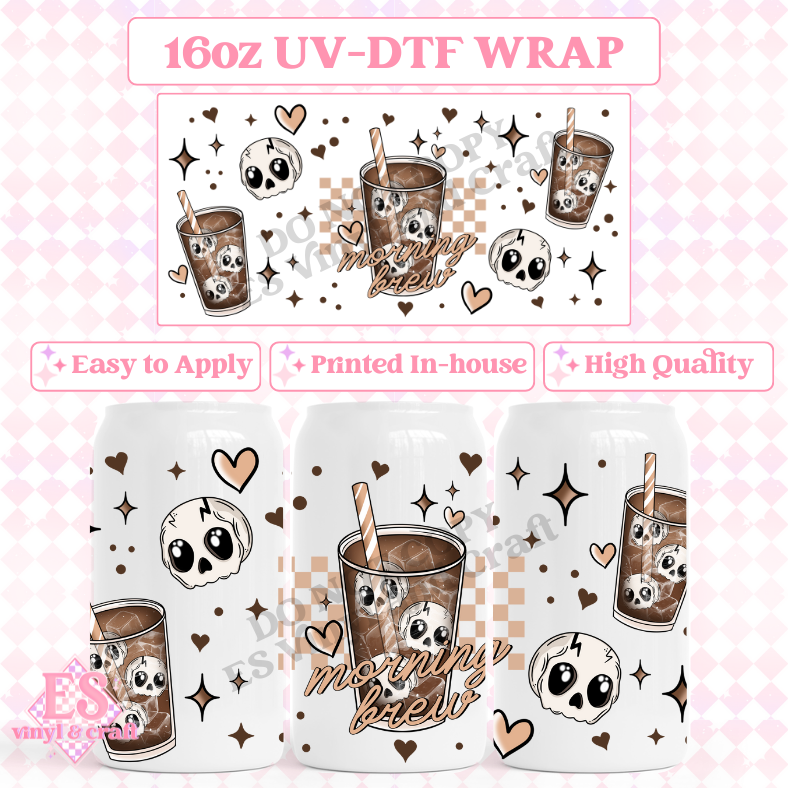 Morning Brew Skellie - 16oz Beer Can / Libbey UV-DTF Transfer image 0