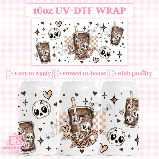 Morning Brew Skellie - 16oz Beer Can / Libbey UV-DTF Transfer image 0